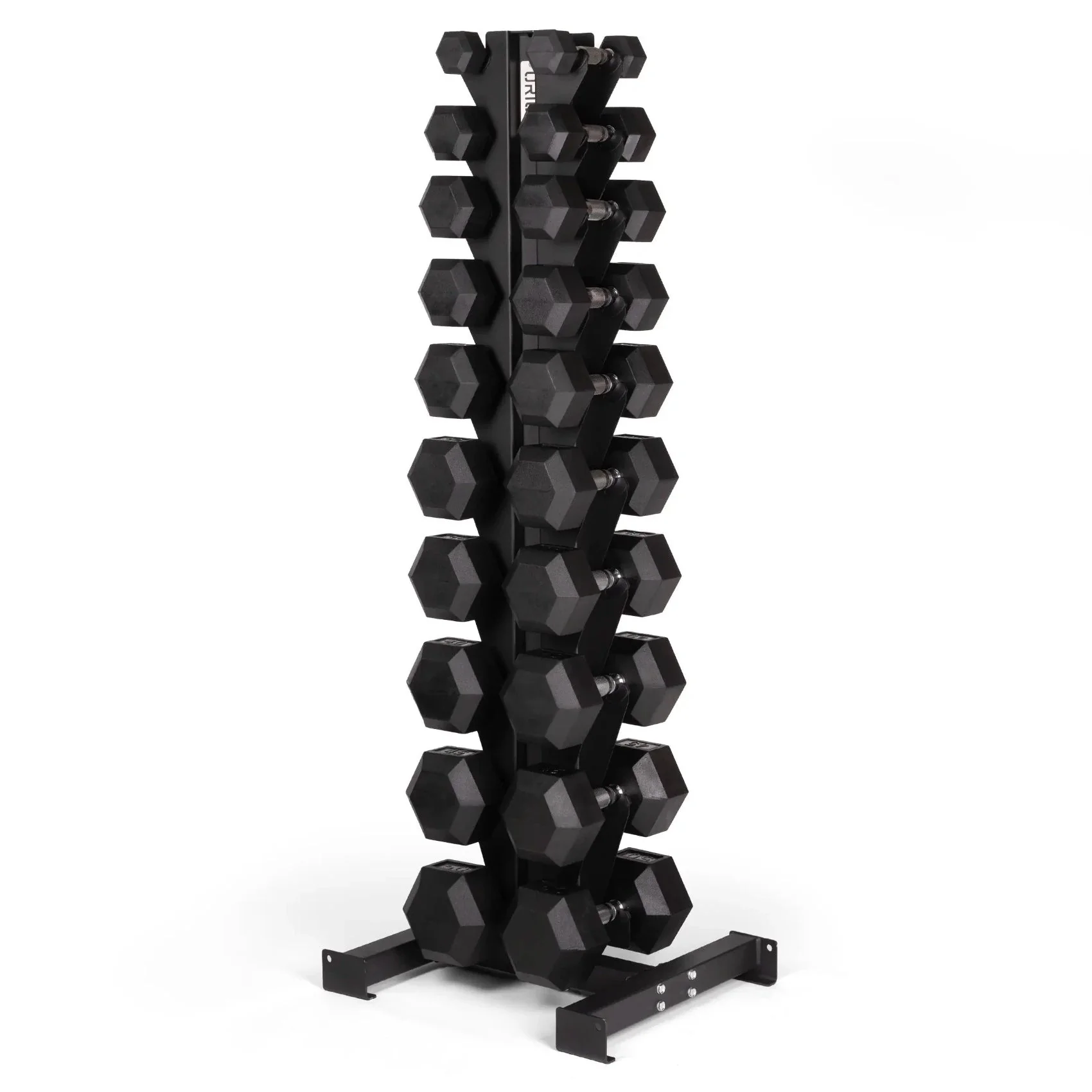 5-50lb Rubber Hex Dumbbell Set + 10 Pair Rack