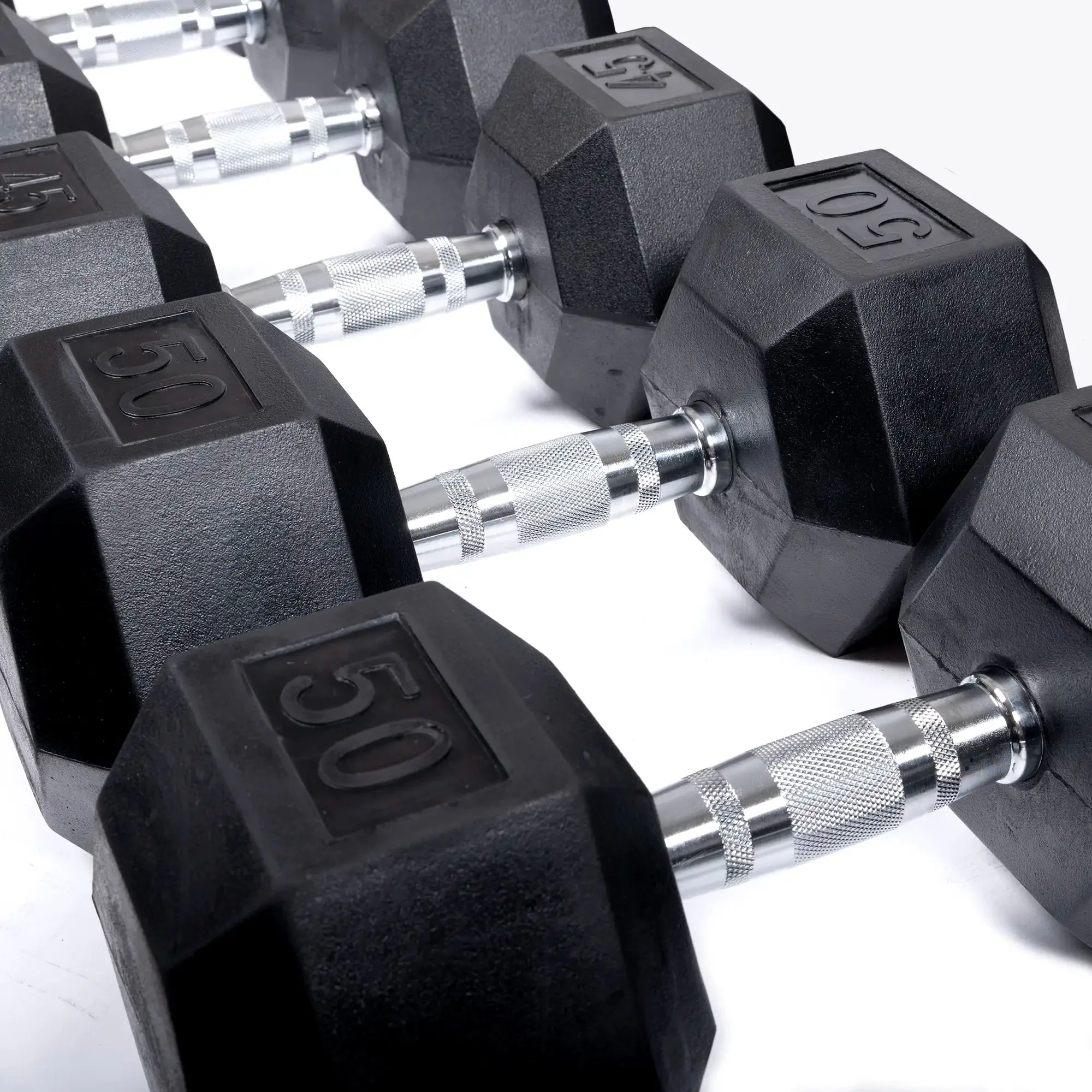 Rubber Hex Dumbbell Set | 5-50 lb - Image 3