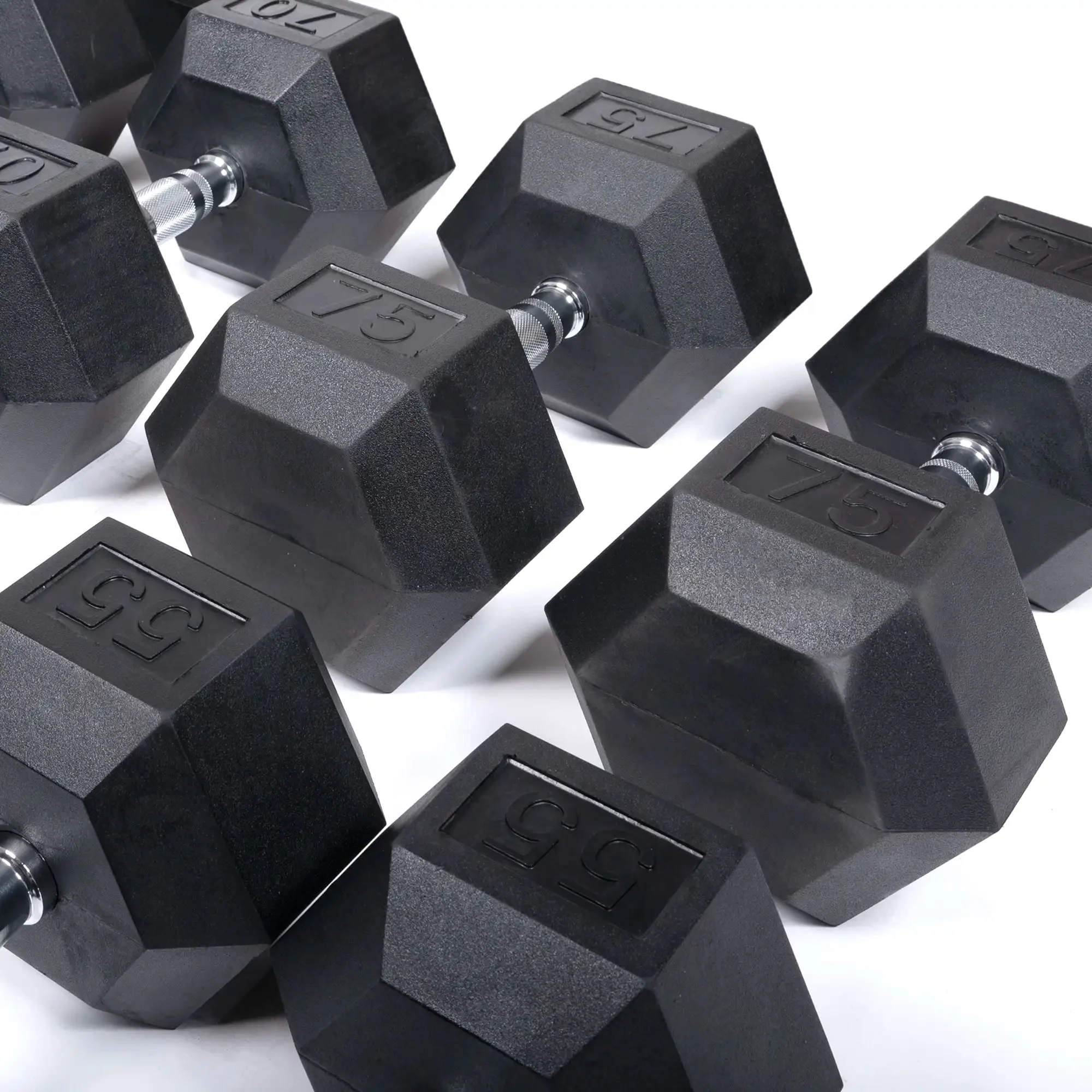 Rubber Hex Dumbbell Set + Racks | 5-75lb - Image 5